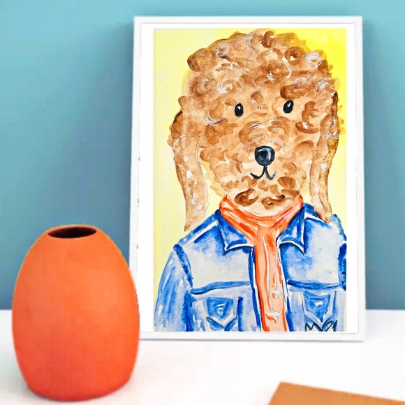 Hipster Dog Jacket ORIGINAL Watercolor Painting - Picture 7 of 13